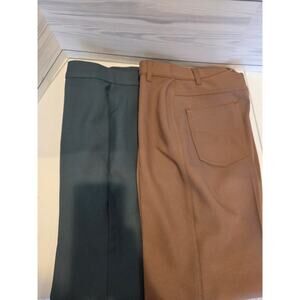Classic Wide-Leg Trousers in Deep Green and Camel